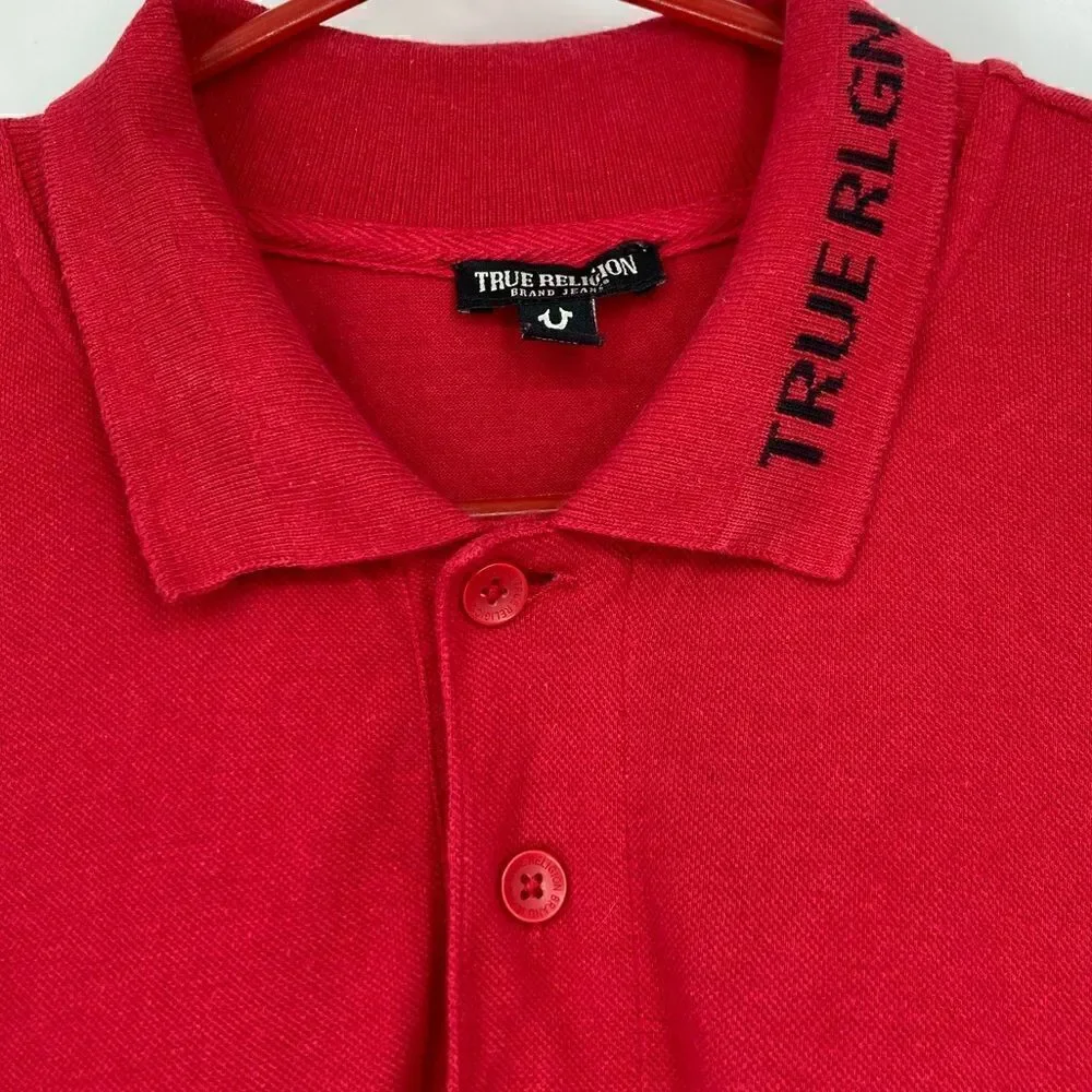 True Religion Braded Logo Collar Red Polo Shirt Size L/G